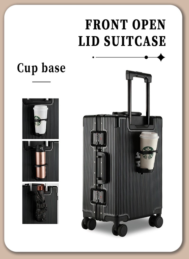 Moovant 20inch Fashion Travel Luggage Suitcase, Carry-On Luggage, Front Opening, with USB Charging Port and Cup Holder, Digital Combination Lock, Trolley Phone Stand, ABS+PC Material, Black - Image 2