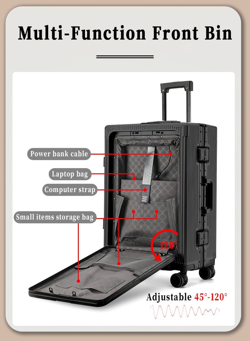 Moovant 20inch Fashion Travel Luggage Suitcase, Carry-On Luggage, Front Opening, with USB Charging Port and Cup Holder, Digital Combination Lock, Trolley Phone Stand, ABS+PC Material, Black - Image 3