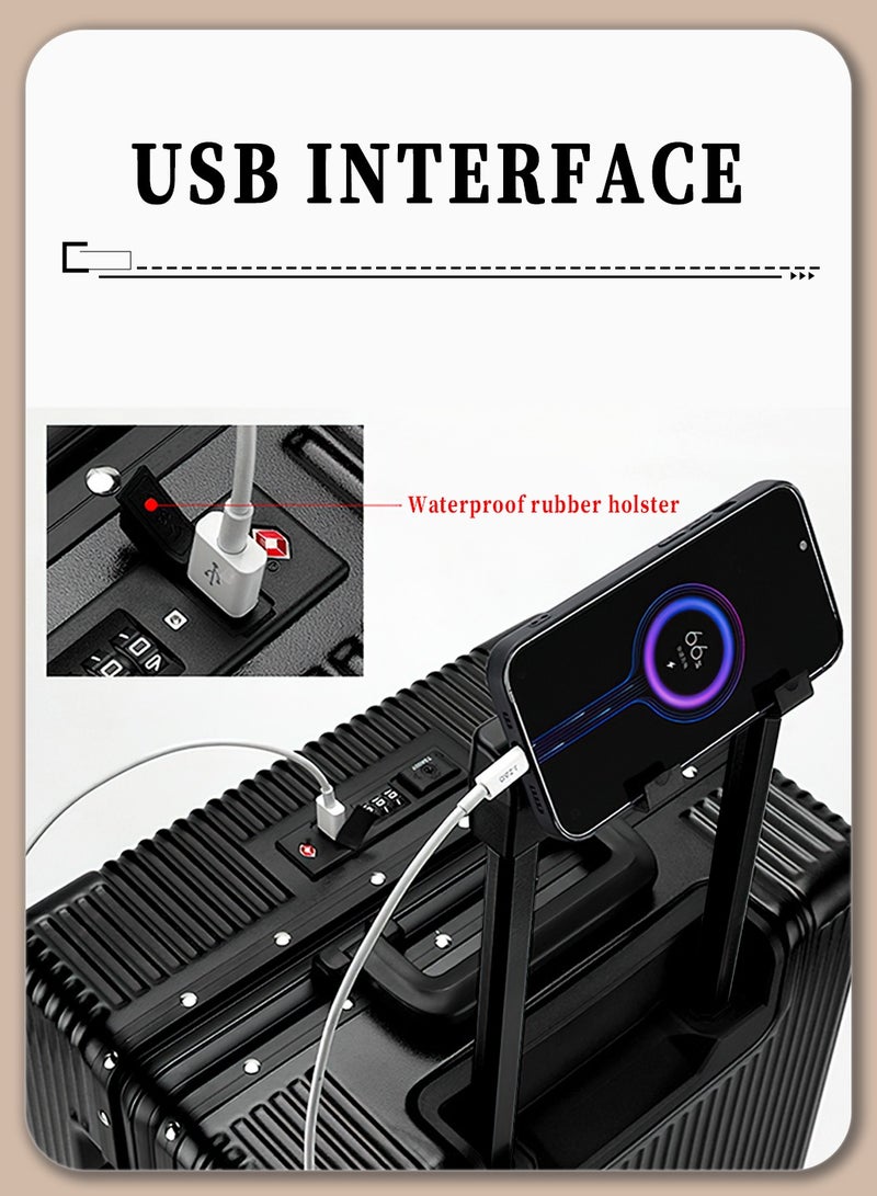 Moovant 20inch Fashion Travel Luggage Suitcase, Carry-On Luggage, Front Opening, with USB Charging Port and Cup Holder, Digital Combination Lock, Trolley Phone Stand, ABS+PC Material, Black - Image 4