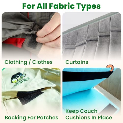 ECOHomes (1x4 Inch, 16 Sets) Strips with Adhesive for Fabric, No Sew Stick On for Fabric, Sticky Back for Clothes, Curtains - Heavy Duty Double Sided Hook and Loop Hem Tape Fasteners, No Sewing No Iron, Black - Image 2