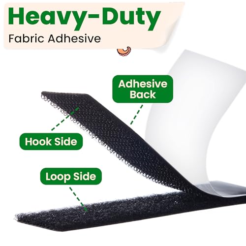 ECOHomes (1x4 Inch, 16 Sets) Strips with Adhesive for Fabric, No Sew Stick On for Fabric, Sticky Back for Clothes, Curtains - Heavy Duty Double Sided Hook and Loop Hem Tape Fasteners, No Sewing No Iron, Black - Image 5
