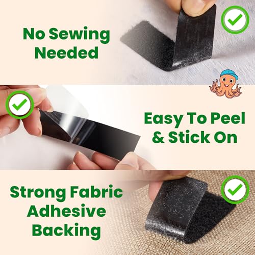 ECOHomes (1x4 Inch, 16 Sets) Strips with Adhesive for Fabric, No Sew Stick On for Fabric, Sticky Back for Clothes, Curtains - Heavy Duty Double Sided Hook and Loop Hem Tape Fasteners, No Sewing No Iron, Black - Image 3