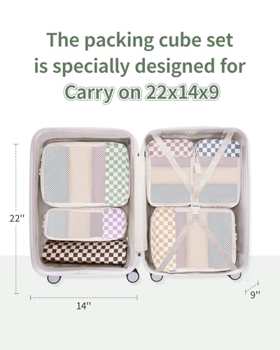 Narwey 6 Set Checkered Compression Packing Cubes for Travel Women Kids Carry on, Cute Packing Organizers Bag for Luggage Suitcase Backpack Duffle Bags (Combined Checkered) - Image 2