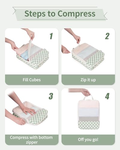 Narwey 6 Set Checkered Compression Packing Cubes for Travel Women Kids Carry on, Cute Packing Organizers Bag for Luggage Suitcase Backpack Duffle Bags (Combined Checkered) - Image 5