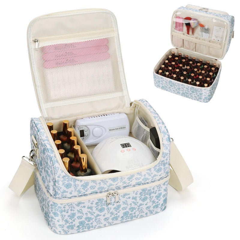 CUBETASTIC Nail Polish Organizer, Nail Supplies Storage Case Holds 45 Bottles Nail Polish & Nail Lamp, Travel Nail Tech Carrying Bag, Nail Kit Bag For Nail Stuff & Manicure Tools - Image 1