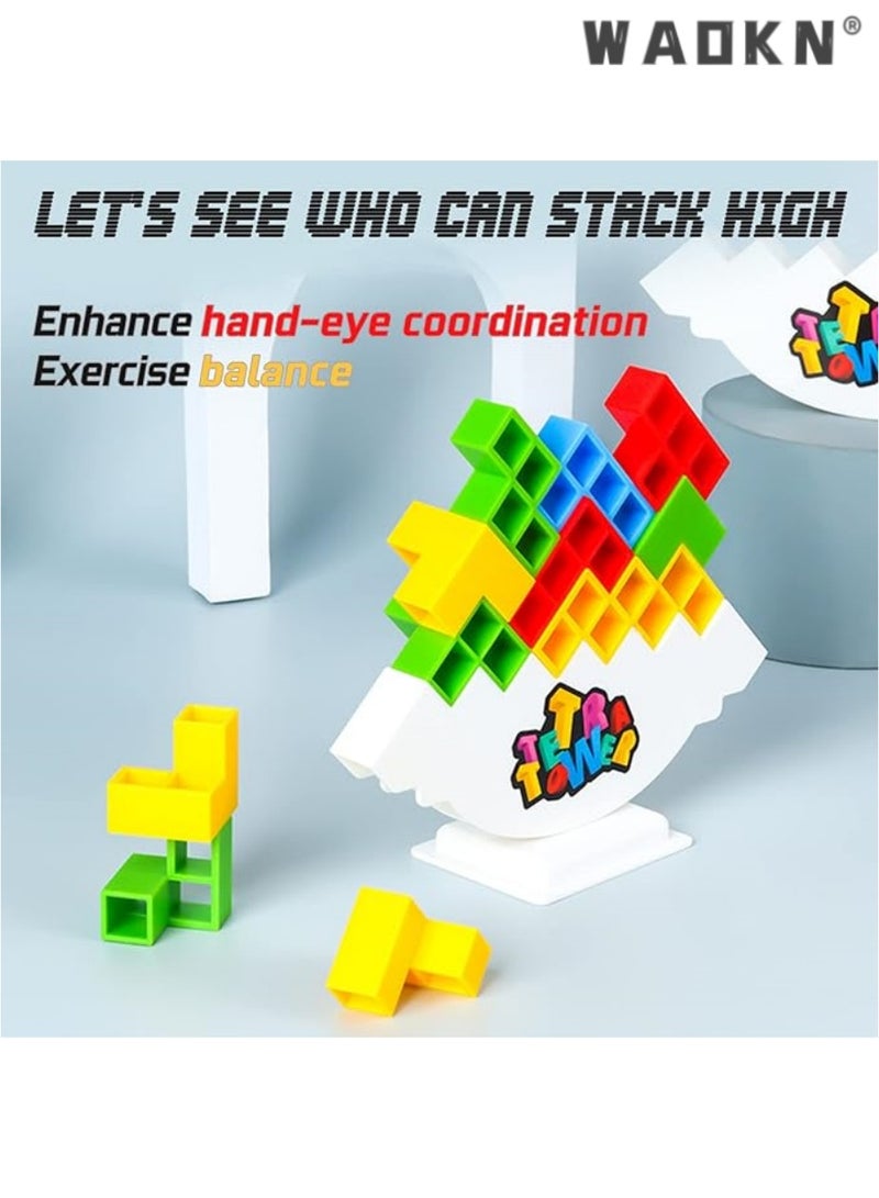 WAOKN 48 Pcs Tetra Tower Balance Stacking Blocks Game, Board Games for 2 Players+ Family Games, Parties, Travel, Kids & Adults Team Building Blocks Toy - Image 2