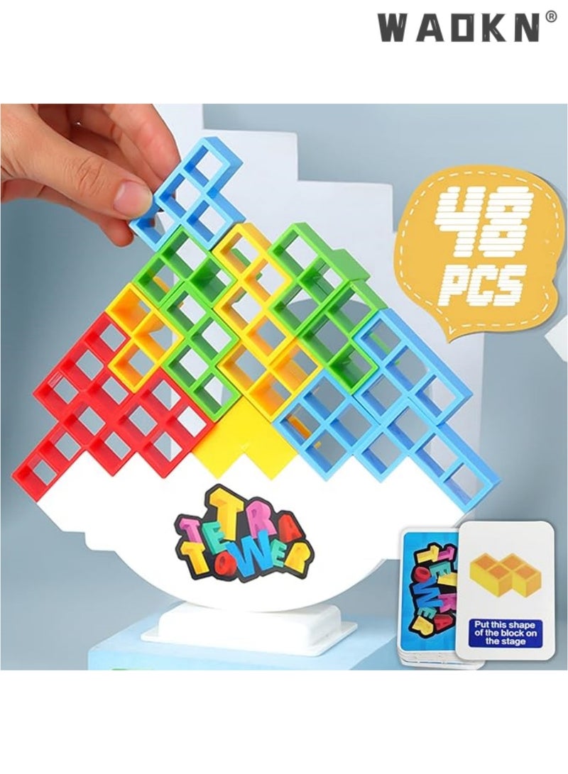 WAOKN 48 Pcs Tetra Tower Balance Stacking Blocks Game, Board Games for 2 Players+ Family Games, Parties, Travel, Kids & Adults Team Building Blocks Toy - Image 1
