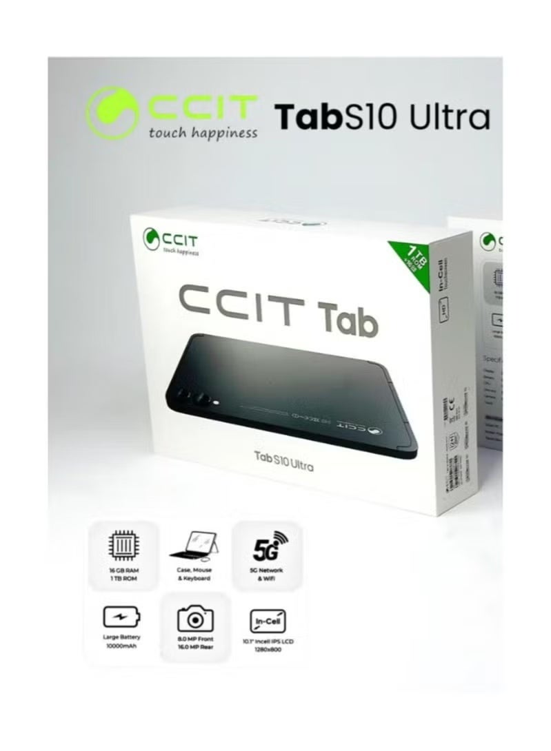 CCIT Tab S10 Ultra 10.1-Inch Android Tablet – 16GB RAM & 1TB ROM, Full HD IPS Display, Dual SIM 4G LTE + WiFi Connectivity, 10000mAh Battery, Stylus Pen, Wireless Keyboard & Mouse Included – Sleek Silver Design, Perfect for Work, Study, Gaming & Entertainment - Image 3