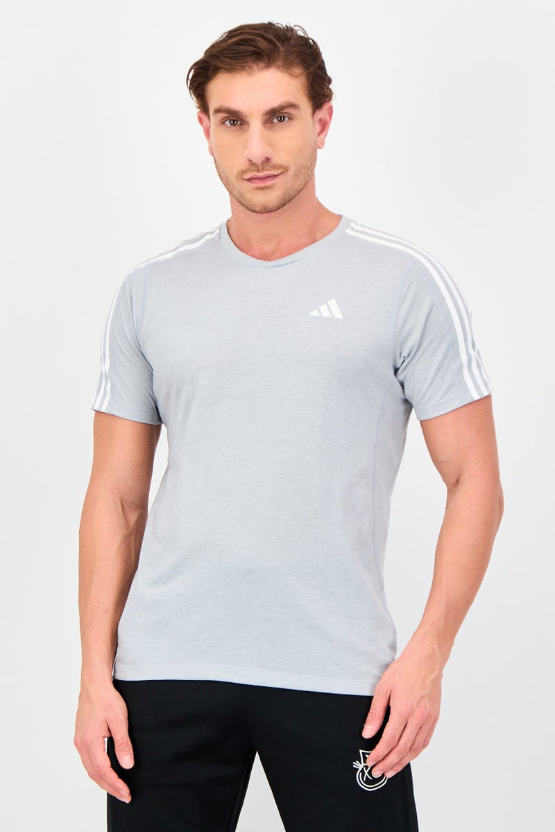 Adidas Men Regular Fit Short Sleeve Running T-Shirt, Light Grey - Image 1