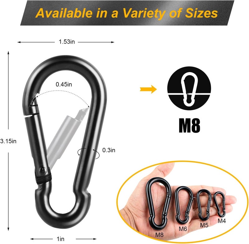 DELSWIN 6 PCS Carabiner Clip Spring Snap Hooks - M8 3.15 Inch Heavy Duty Snap Hook Quick Link for Swing Hammock Camping Fishing Hiking, 500 lbs Capacity - Image 2