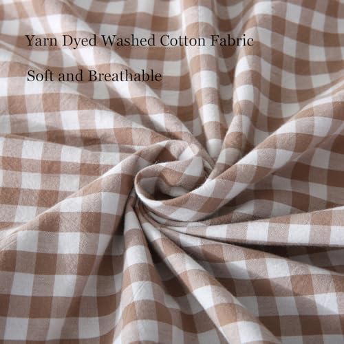 Silnuo Taupe/White Plaid Pillow Shams King Size Set of 2, Washed Cotton Shabby Checkered Gingham Bed Pillow Covers 20"x36" - Image 5
