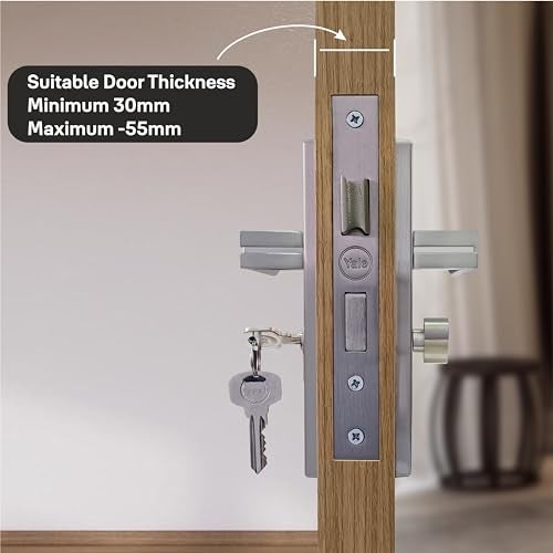 Yale Mortise Door Lock and Complete Handle Set with 3 Keys (Finish- Satin Steel) - Image 2