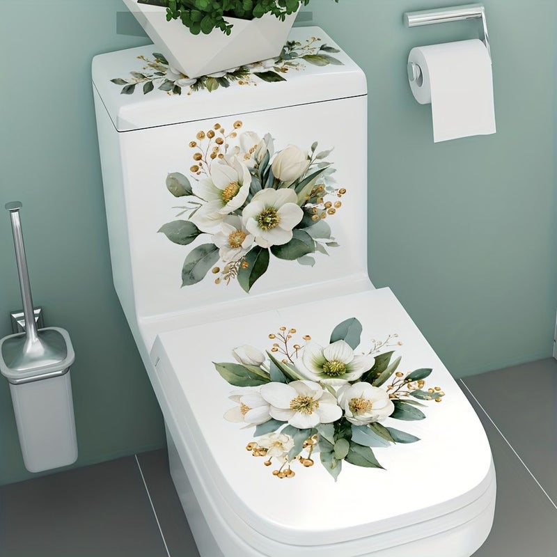 Light Luxury White Floral Toilet Sticker Self Adhesive PVC Creative Bathroom Decal for Rental Homes Guesthouse Refresh Beautiful Print - Image 5
