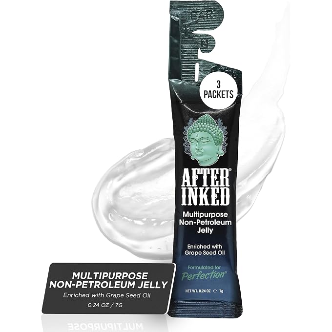 After Inked Tattoo Aftercare Non-Petroleum Jelly - With Grape Seed Oil, Essential for Tattoo Kit, PMU & Piercing Aftercare - Multipurpose Ointment - 7g Reclosable Packet (3-Pack) - Image 1
