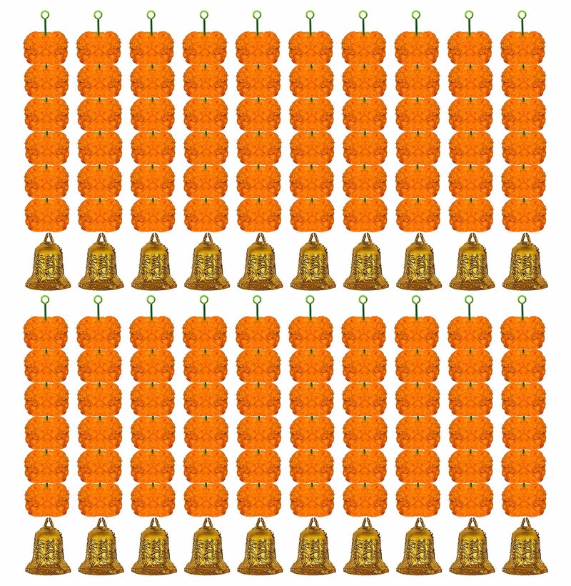 iHandikart iHandikart Marigold Garland Artificial Super Mini 6 Genda Fool with Bell in The Bottom Used for Diwali DecorationHome Decoration Color Light Orange Pack of 20 3360820 