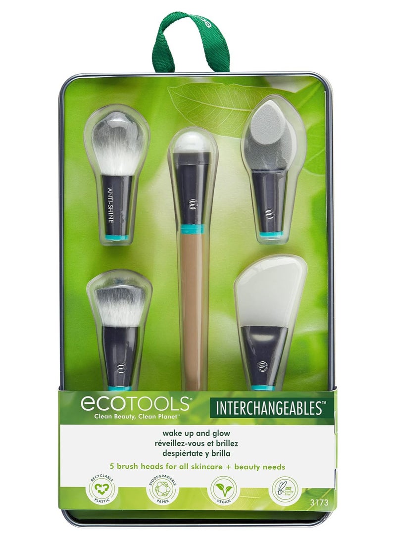 إيكوتولز مجموعة فرش مكياج قابلة للتبديل من Wake Up + Glow مع حقيبة، مجموعة من 6 قطع - Image 1