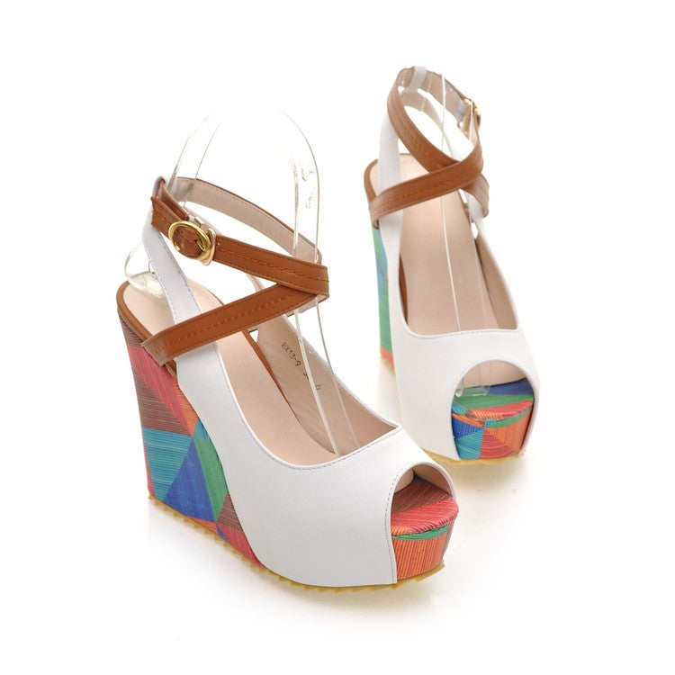 M13-9 Women'S Shoes Peep-Toe Wedge Sandals With Waterproof Platform, Available In Various Sizes, Color-Blocked Pattern, Specially Designed For E-Commerce - Image 3
