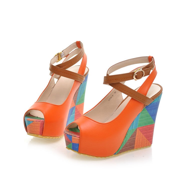 M13-9 Women'S Shoes Peep-Toe Wedge Sandals With Waterproof Platform, Available In Various Sizes, Color-Blocked Pattern, Specially Designed For E-Commerce - Image 5