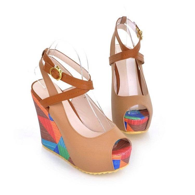 M13-9 Women'S Shoes Peep-Toe Wedge Sandals With Waterproof Platform, Available In Various Sizes, Color-Blocked Pattern, Specially Designed For E-Commerce - Image 1