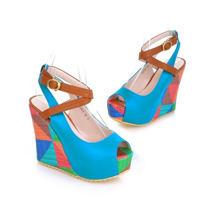 M13-9 Women'S Shoes Peep-Toe Wedge Sandals With Waterproof Platform, Available In Various Sizes, Color-Blocked Pattern, Specially Designed For E-Commerce - Image 2
