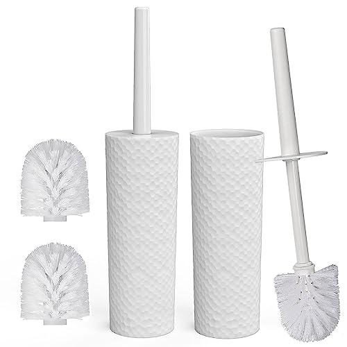 Topsky Toilet Brush Holder Set 2 Pack Plastic Round Barrel Loo Brush with 2 Replacement Heads Durable for Bathroom White - Image 1