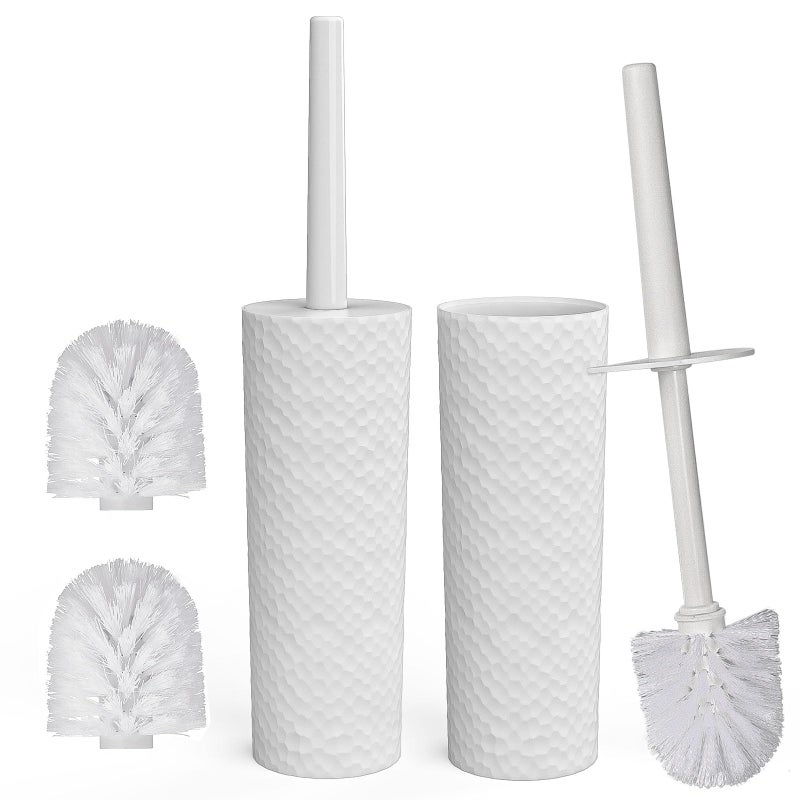 Topsky Toilet Brush Holder Set 2 Pack Plastic Round Barrel Loo Brush with 2 Replacement Heads Durable for Bathroom White - Image 2