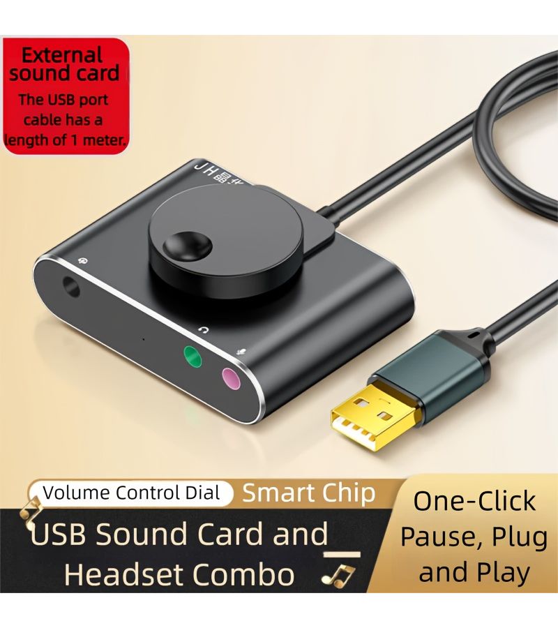 Z460 أسود USB خارجي بطاقة صوت هاب مزدوج الاستخدام للهواتف المحمولة وأجهزة الكمبيوتر واجهة صوتية معدنية 3.5 ملم تعمل بالتركيب والتشغيل تحكم واحد في مستوى الصوت 37.4 بوصة - Image 1