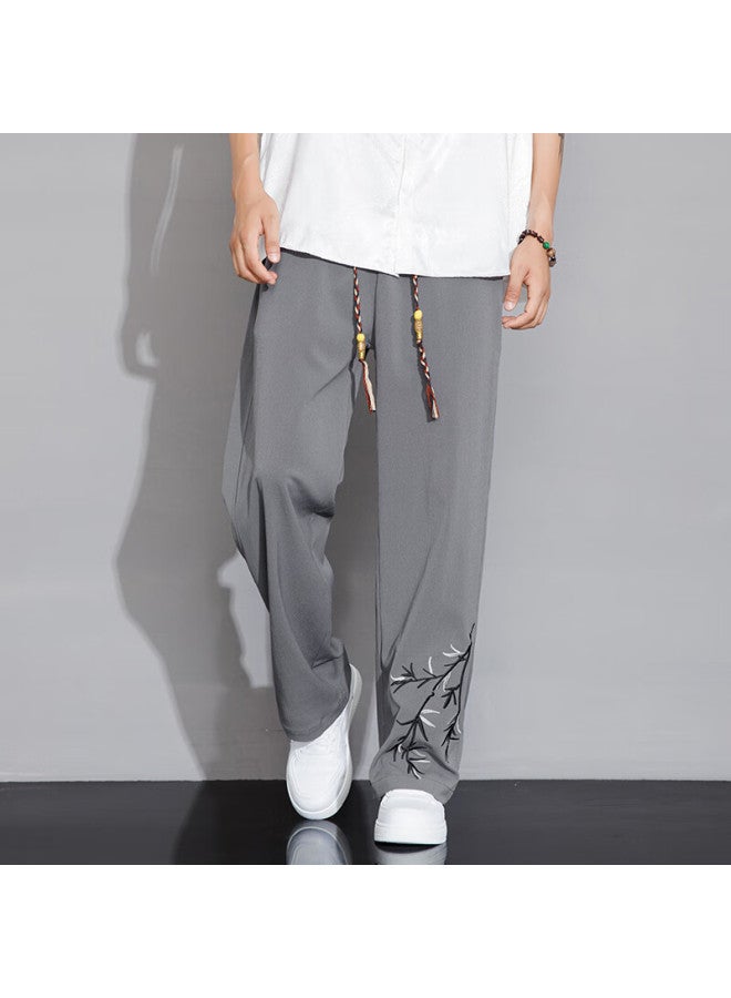 Poum Cool-feeling Embroidered Quick-dry Pants For Men, Spring And Autumn Outdoor Sports Breathable Straight-leg Trousers K81 Dark Gray L - Image 1
