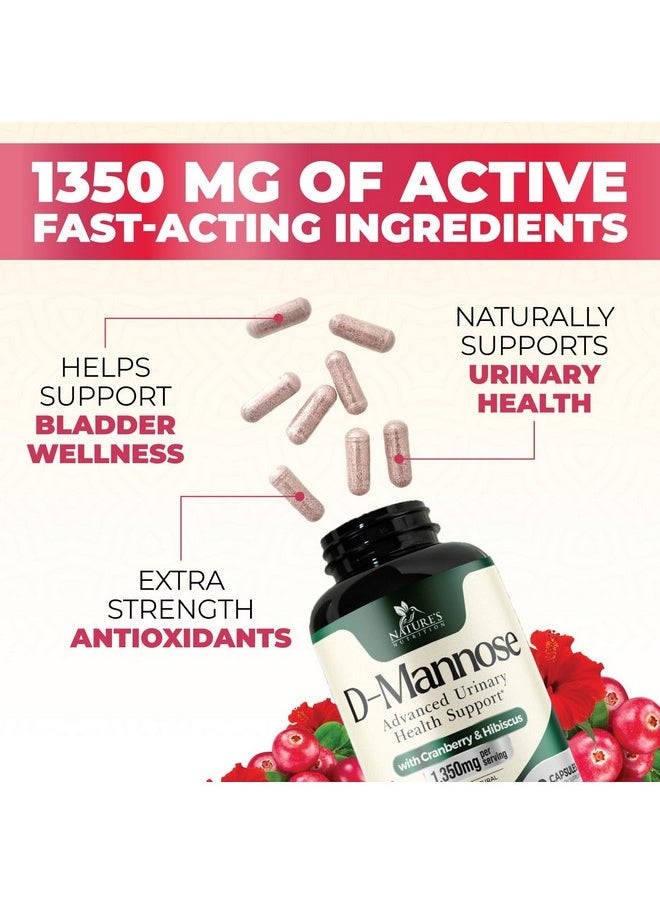 Nature's Nutrition - DMannose Pills with Cranberry 1350mg Advanced Formula - Effective Natural Bladder, Urinary Tract Health Support, Flush Impurities - D Mannose Supplements for Women & Men, Non-GMO, Vegan - 180 Capsules - Image 1