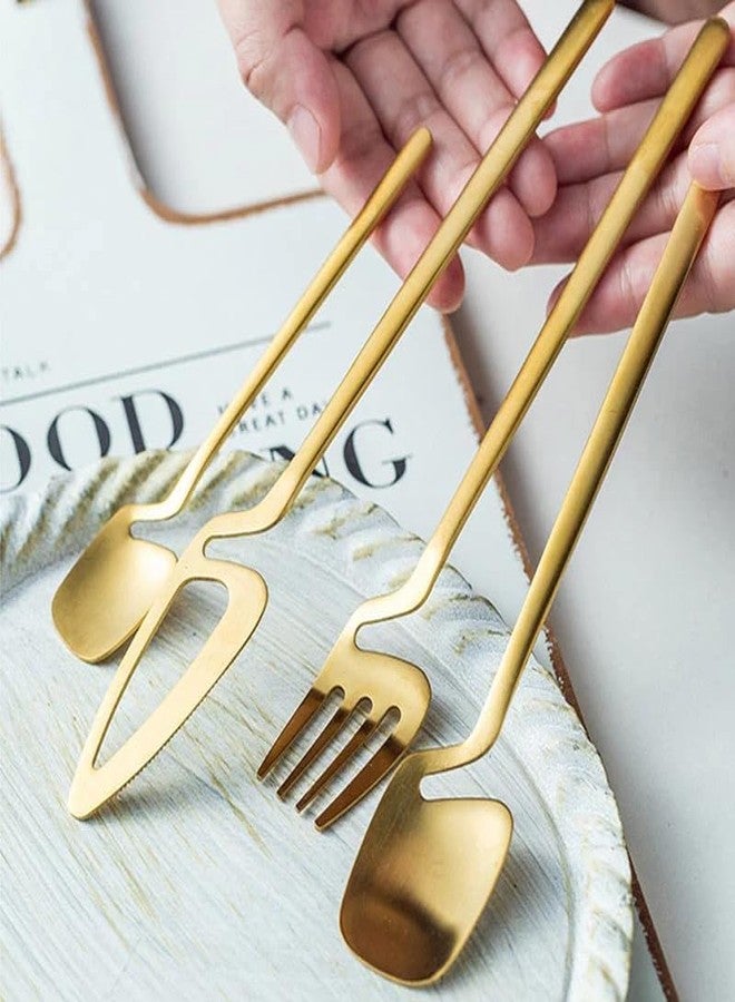JUVIW Hangable Silverware Set, Matte Black Flatware Cutlery Set Service for 1, Satin Finish 4 Piece Stainless Steel Utensils Set for Home and Restaurant, Dishwasher Safe (Gold) - Image 1