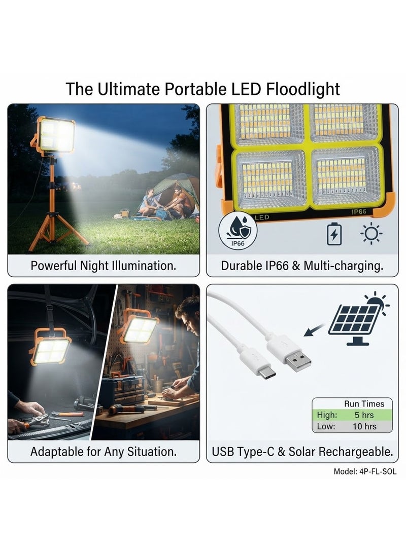 Solar LED Flood Light, IP66 Waterproof Portable Outdoor Work Light with USB Rechargeable Camping Lantern - Image 5