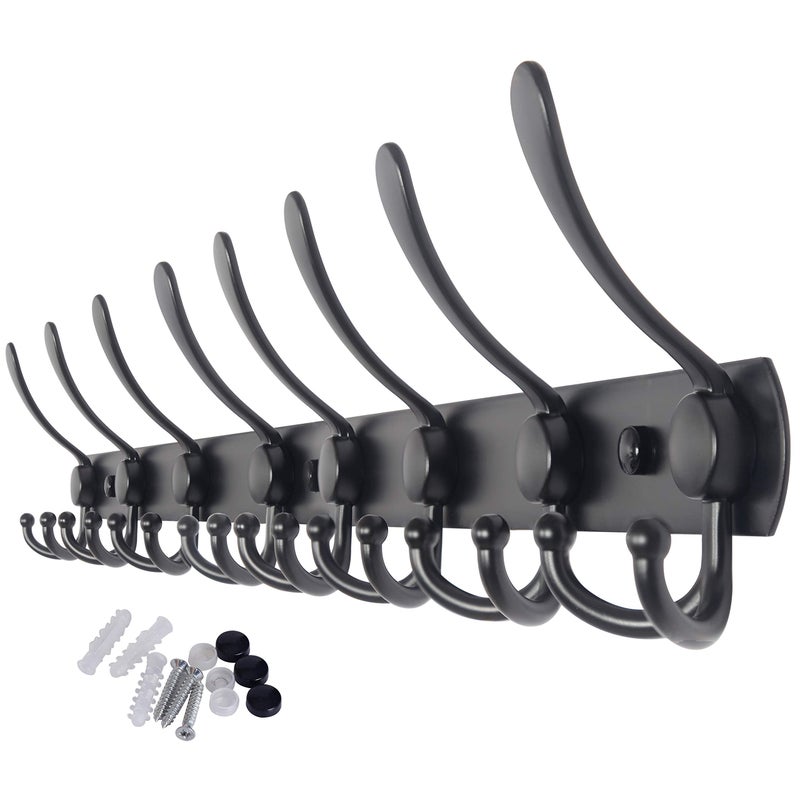 WEBI Coat Rack Wall Mount Long8 Tri Hooks for Hanging Coats30 inch Hook Rack RailCoat Hanger Wall Mounted for ClothesJacketHatBlack