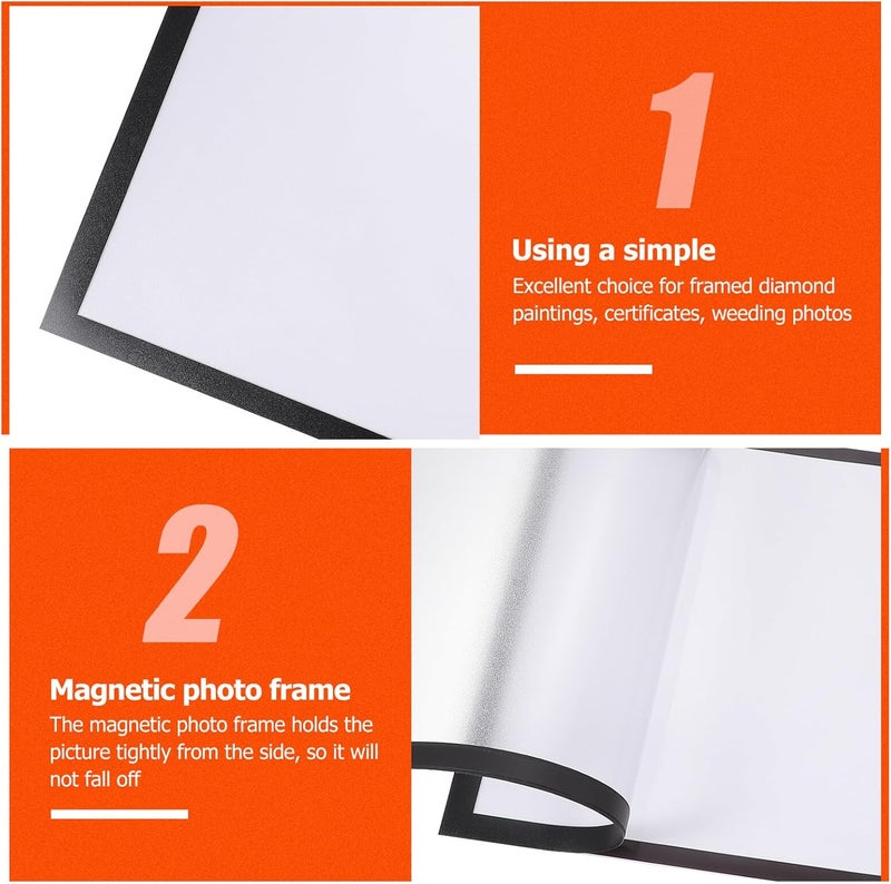 TEHAUX 2 Sets Magnetic Photo Frames Self-adhesive Picture Holders for Diamond Drawings Paintings Certificates Display Wall-mountable Reusable Black - Image 3