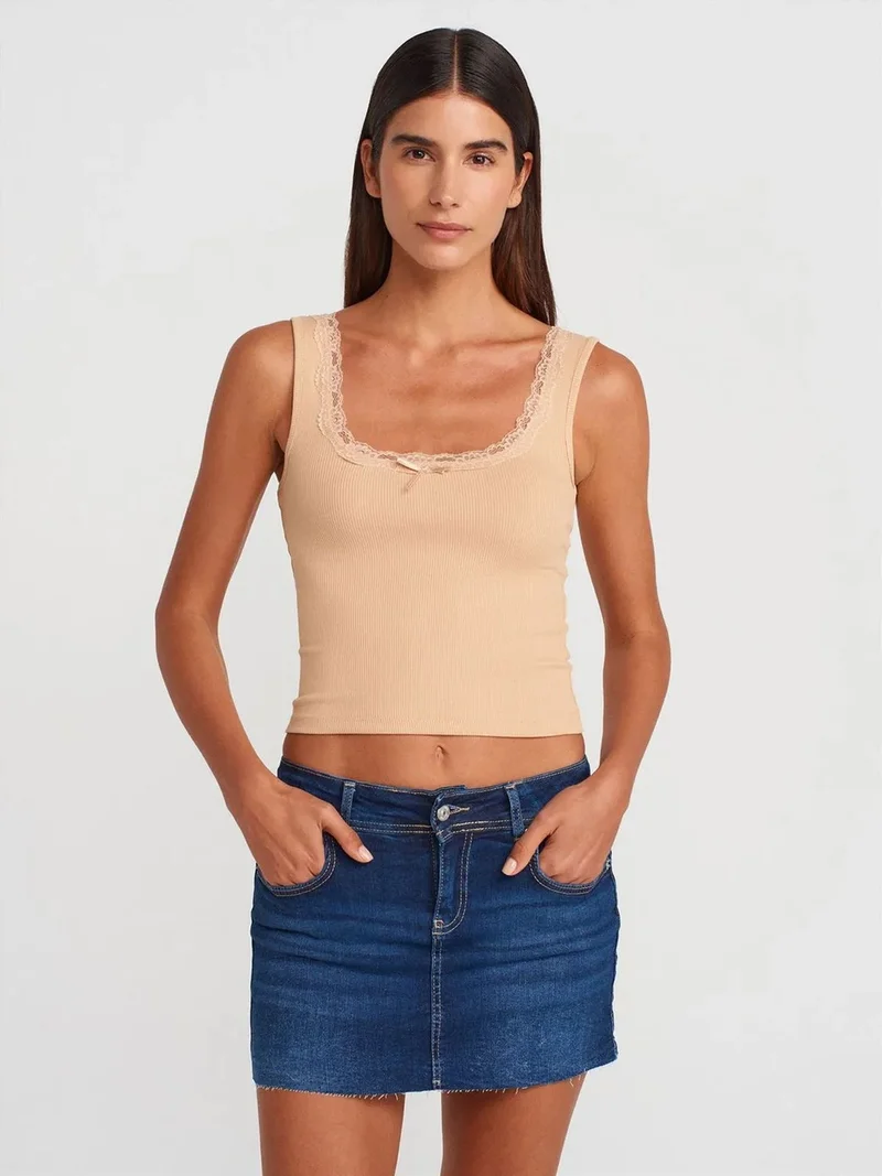 ديلفين Dilvin Ribbed Cotton-Blend Crop Cami Top