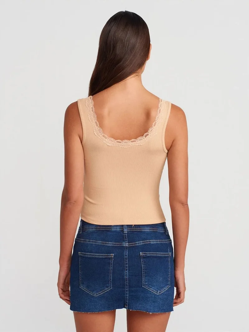 ديلفين Dilvin Ribbed Cotton-Blend Crop Cami Top