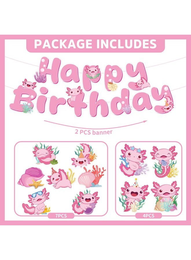 iPartyGo Axolotl Birthday Party Decorations - 12 PCs Pink Cute Cartoon Animals Happy Birthday Banner Ceiling Hanging Swirls Streamer Decor Table Honeycomb Centerpieces Favors for Kids Girls Backdrop - Image 4