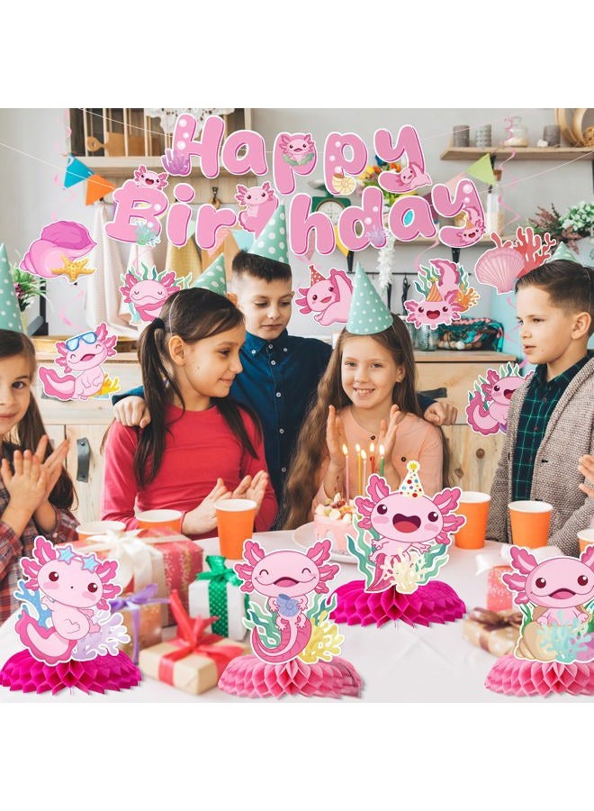 iPartyGo Axolotl Birthday Party Decorations - 12 PCs Pink Cute Cartoon Animals Happy Birthday Banner Ceiling Hanging Swirls Streamer Decor Table Honeycomb Centerpieces Favors for Kids Girls Backdrop - Image 3