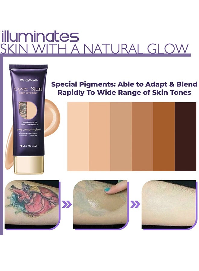 West&Month Tattoo Cover Up Makeup Waterproof Professional Body Concealer, Waterproof Makeup Cover Cream, Full Coverage Waterproof Makeup With SPF 50, Illuminating Camouflage For Tattoos, Scars, Veins, 74ml - Image 5