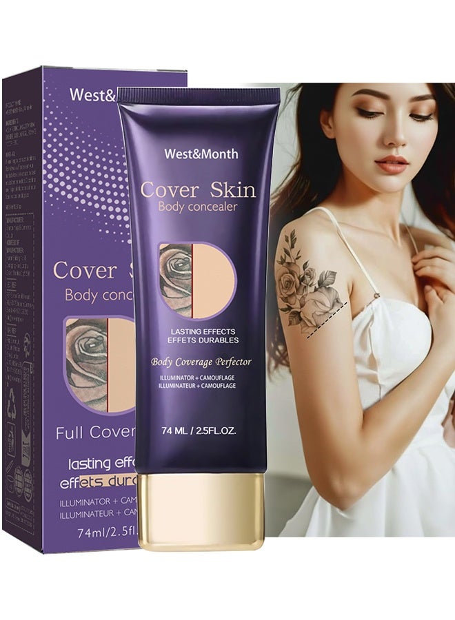 West&Month Tattoo Cover Up Makeup Waterproof Professional Body Concealer, Waterproof Makeup Cover Cream, Full Coverage Waterproof Makeup With SPF 50, Illuminating Camouflage For Tattoos, Scars, Veins, 74ml - Image 1