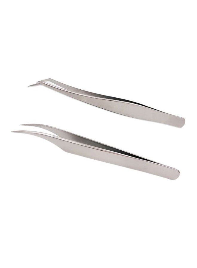 NIBEMINENT 2-Piece Steel Extension Lashes Tweezer Tool Silver