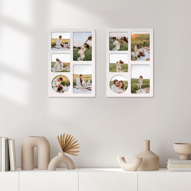 YESKAY 4x6 and 4x4 Collage Picture Frame  Display 5 Openings Photo Frames  Rustic White Wood Frame with Real Glass  Family Picture Frames Wall Decor  1 Pack - Image 2