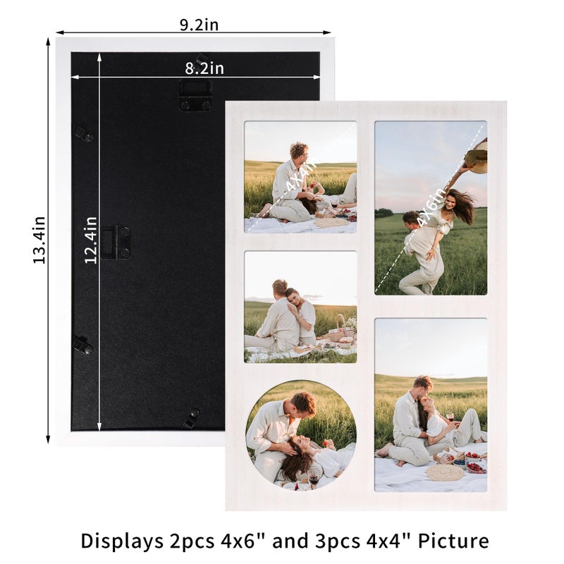 YESKAY 4x6 and 4x4 Collage Picture Frame  Display 5 Openings Photo Frames  Rustic White Wood Frame with Real Glass  Family Picture Frames Wall Decor  1 Pack - Image 4