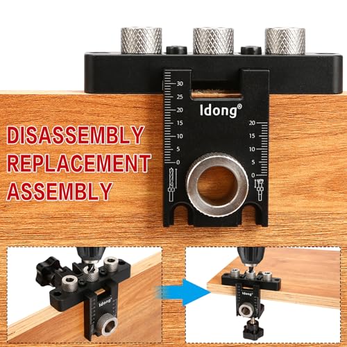 Idong 3-in-1 Dowel Jig Drill Kit, Self Centering Doweling Jig with Drill Guide Punch Locator, Adjustable Width Woodworking Joints Tool with 8/10/15mm Bits for Straight Holes, for Carpentry Project - Image 5