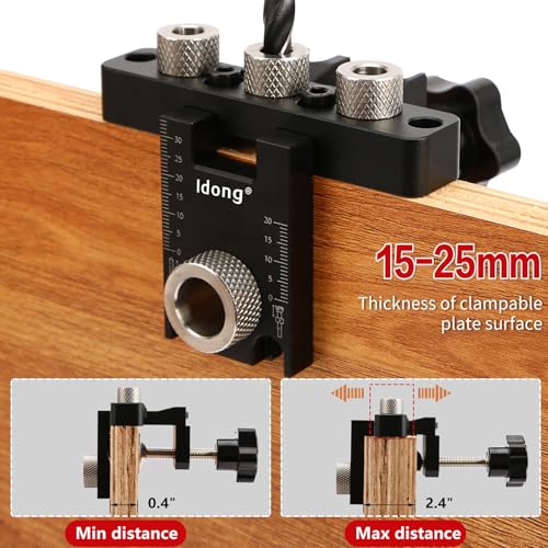 Idong 3-in-1 Dowel Jig Drill Kit, Self Centering Doweling Jig with Drill Guide Punch Locator, Adjustable Width Woodworking Joints Tool with 8/10/15mm Bits for Straight Holes, for Carpentry Project - Image 3
