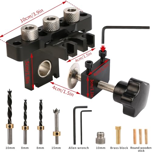 Idong 3-in-1 Dowel Jig Drill Kit, Self Centering Doweling Jig with Drill Guide Punch Locator, Adjustable Width Woodworking Joints Tool with 8/10/15mm Bits for Straight Holes, for Carpentry Project - Image 2