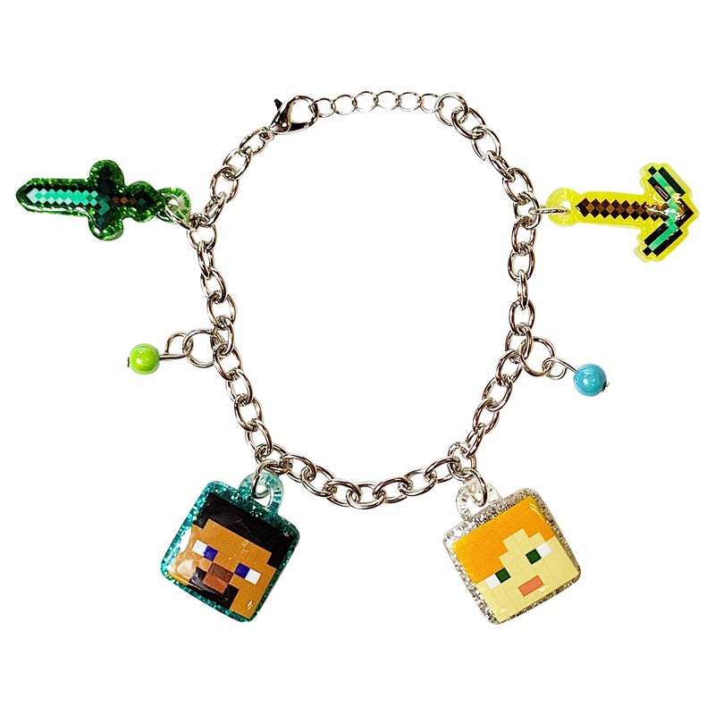 LUV HER 7 Minecraft Bracelet with 4 Metal Charms Minecraft Ages 3 - Image 2