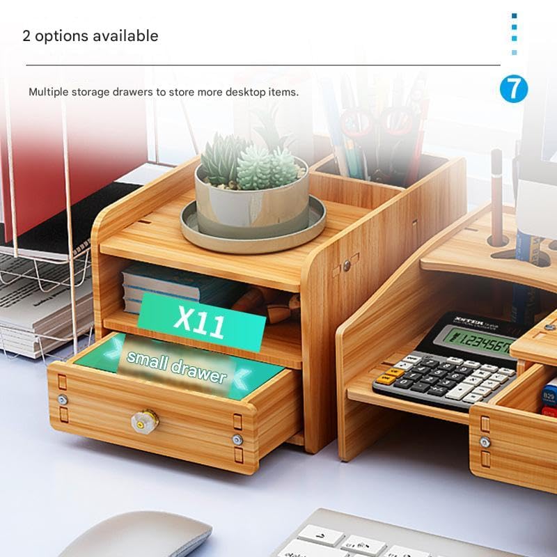 Jolfay Wood Monitor Stand Riser with Storage Compartment and Lockable Storage Drawer,Desk Storage Stand, Versatile as Storage Shelf & Screen Holder for Laptop Computer, Desktop Printer Stand - Image 4
