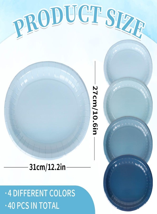 FYSUIMU 40Pcs Dusty Blue Oval Paper Plates 12 x 10 Inch Gradient Solid Blue Disposable Plates 4 Colors Tableware for Wedding Birthday Baby Shower Party Supplies - Image 2