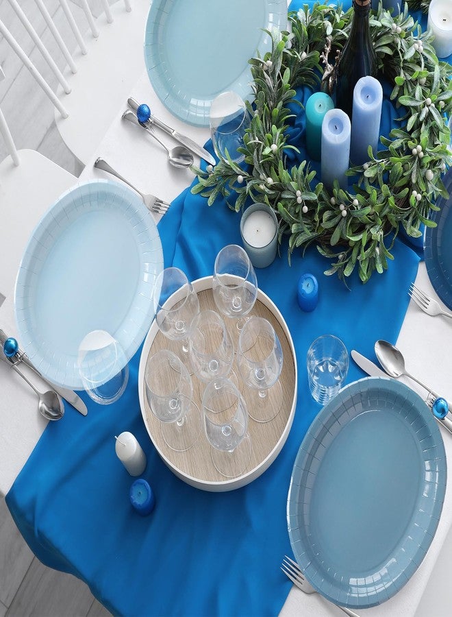FYSUIMU 40Pcs Dusty Blue Oval Paper Plates 12 x 10 Inch Gradient Solid Blue Disposable Plates 4 Colors Tableware for Wedding Birthday Baby Shower Party Supplies - Image 4