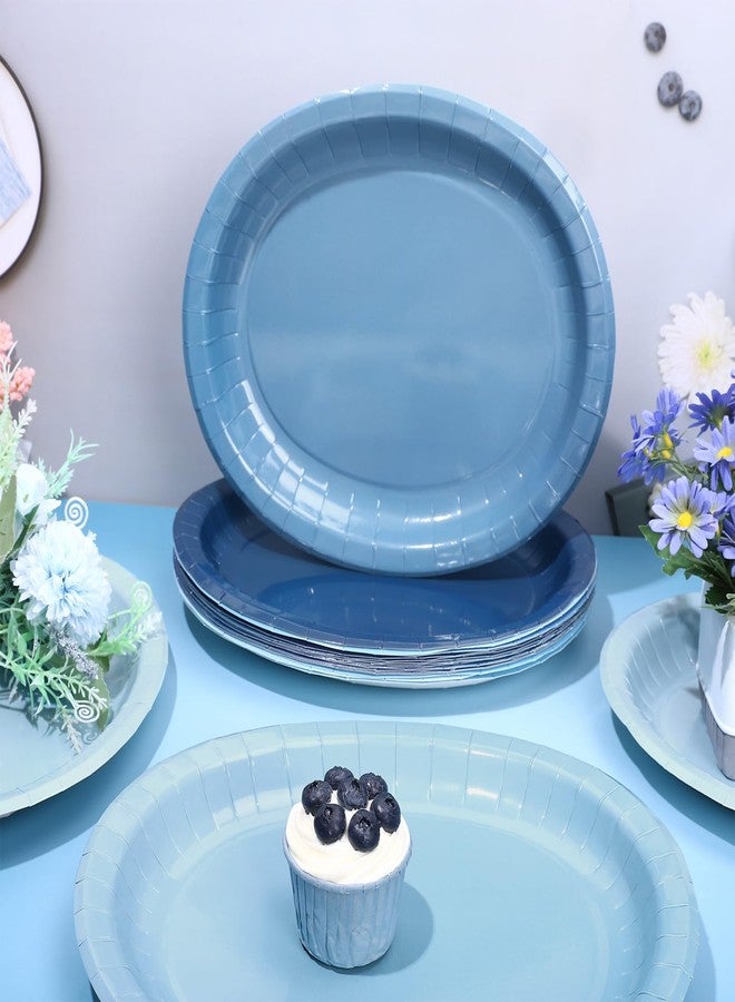 FYSUIMU 40Pcs Dusty Blue Oval Paper Plates 12 x 10 Inch Gradient Solid Blue Disposable Plates 4 Colors Tableware for Wedding Birthday Baby Shower Party Supplies - Image 3